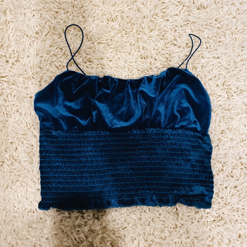 Urban Outfitters Blue Velvet Ruched Crop Top